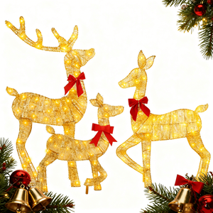 Luci LED Natalizie a 3 Pezzi, Design 2D Famiglia di Renne, 8 Modalità, in Ferro Antiruggine per Decorazioni Interne ed Esterne - Product Image 6