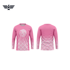 Jersey de Motocross Rosa de Manga Larga con Estampado de Águila Mexicana, Diseño Sublimado, Unisex para Adultos, Primavera/Verano, Secado Rápido, % Poliéster - Product Image 1