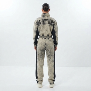 Ensemble de survêtement deux pièces pour femme : veste courte zippée délavée à l'acide et pantalon de survêtement large - Product Image 5