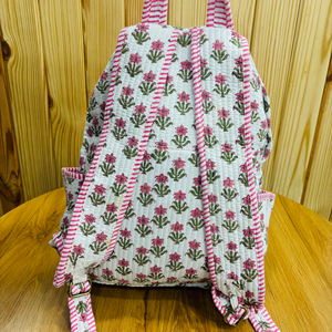 Premium cotton quilted backpack floral block print travel daypack lightweight women <b>college</b> office backpack custom size manufact - Product Image 2