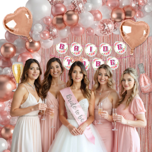 Kit de Decoración Premium para Futuro Novio |   48 Globos de Corazón en Color Oro Rosa y Blanco |   Cinta para el pelo con diseño de banderín/cortina - Product Image 6