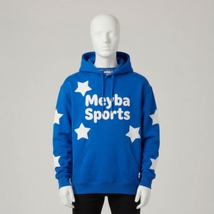 Sweat-shirt à capuche bleu à imprimé graphique étoile Meyba Sports pour homme, coupe classique, en coton French Terry, pull décontracté pour l'automne - Product Image 1
