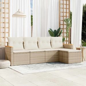Ensemble de canapé de jardin modulaire en rotin PE beige 5 pièces, meubles d'extérieur confortables et élégants - Product Image 1