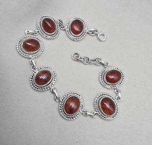 Bracelet réglable en argent sterling 925 avec cabochon ovale en ambre, style religieux, fait main, bijou en pierre précieuse de haute qualité pour femme - Product Image 1