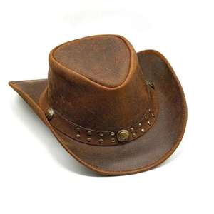 Sombrero de Vaquero de Cuero, Estilo Occidental, de Ala Ancha, con Tachuelas, para Hombre y Mujer - Product Image 2