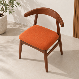 Chaise de salle à manger en bois de style moderne du milieu du siècle, siège rembourré en tissu, meubles en bois d'acajou d'Indonésie pour la maison - Product Image 6