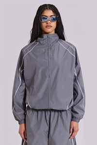 Vêtements de sport pour la gym, coupe-vent en nylon, deux pièces, bordures réfléchissantes, ensembles de jogging, coupe-vent en nylon froissé surdimensionné - Product Image 3