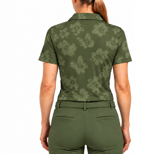 Olive Green Women Short Sleeve Printed <b>Golf</b> Polo Shirt Floral Pattern Performance Sports <b>Top</b> Custom Wholesale Breathable <b>Golf</b> - Product Image 2