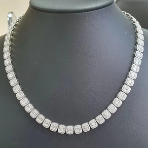 Collar de tenis de lujo para mujer, chapado en oro blanco de 18 quilates, con diamantes talla baguette engastados en bisel, regalo personalizable según requisitos. - Product Image 4