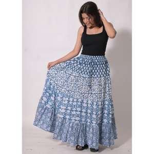 Jupe longue en coton imprimé patchwork, design enveloppant, écologique, style bohème, faite à la main, ethnique indienne, à motifs floraux, pour l'été, pour femmes - Product Image 6