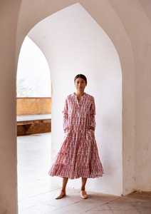 Robe longue ethnique pour femme, Salwar Kameez à taille naturelle, imprimé floral rose, manches longues, 100% coton tissé, idéale pour les mariages et les fêtes romantiques - Product Image 6