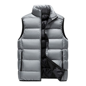 Gilet matelassé gris pour homme, col montant, fermeture éclair, coupe-vent, décontracté, hiver, rembourrage polyester épais, coupe régulière, couleur unie - Product Image 1
