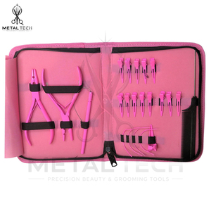 Kit d'outils pour extensions de cheveux rose, fournisseur OEM en gros, comprenant des pinces de fusion à froid, des pinces de sectionnement, un tire-fil et un ensemble d'aiguilles à boucle - Product Image 3