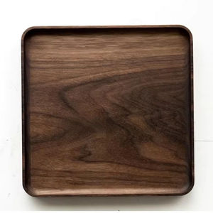Plateau de rangement rectangulaire en bois avec poignées, finition vernie, design minimaliste, pour utilisation sur table, service de boissons et de nourriture, durable - Product Image 2