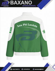 Chaqueta de sarga de algodón estilo carreras Iota Phi Lambda IPL Sorority, ropa griega, chaqueta de carreras con cuello alto y bloques de color para hermandades. - Product Image 6