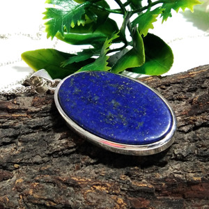 Collier pendentif en lapis-lazuli naturel, pierre ovale bleue sertie en argent sterling 925, style bohème fait main, troisième partie - Product Image 5