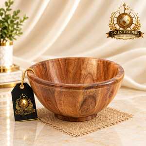 Bol à salade en bois d'acacia sur piétement, fait main, profond, pour fruits et service de cuisine, vente en gros - Product Image 1