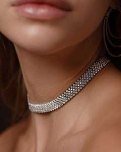 Diamond <b>Choker</b> Statement Necklaces Pave Set 8.75mm 12-15 Inch Length Bridal Necklace 14K 18K Solid Gold Lab Grown Bridal Jewelry - Product Image 2
