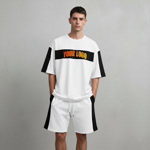 Ensemble court pour homme grande taille en coton 100% de haute qualité, personnalisé, bicolore, épaules tombantes, confortable, style streetwear, ensemble 2 pièces - Product Image 6