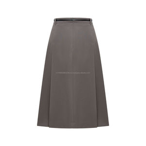 Customizable Women's Formal/Casual A-Line Solid Zipper <b>Wrap</b> <b>Skirt</b>. 100% Polyester Fabric. Flowy Knee-Length. ODM Bulk Orders - Product Image 2