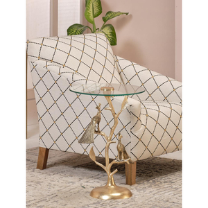 Unique <b>Gold</b> Peacock Metal Side <b>Table</b> With <b>Round</b> Glass Top Elegant Bird Design Accent End <b>Table</b> For Modern Living Room Decor - Product Image 1