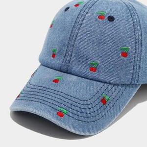 Cherry Embroidered Denim Baseball Cap Unisex Casual Spring <b>Summer</b> <b>Hat</b> 100% Cotton Breathable Embroidery - Product Image 2