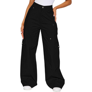 Pantalon baggy pour femme en toile de coton, coupe droite, style utilitaire minimaliste, couleur camel kaki, coupe décontractée, coutures renforcées, pour l'extérieur - Product Image 5