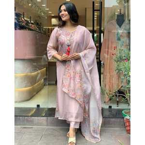 DESIGNER GEORGETTE IMPRESSION NUMÉRIQUE HAUT BAS AVEC DUPATTA PEACH - Product Image 1