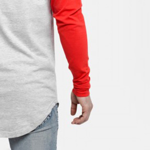 <b>Men's</b> Long Sleeve O-Neck Blank Casual Solid Red Gray Contrast Trim Front Logo Breathable Cotton/Bamboo Fiber <b>T</b>-<b>Shirt</b> - Product Image 2