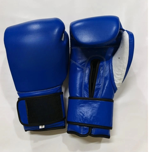 Gants de boxe en cuir bleu avec fermeture Velcro pour adultes de 14 ans et plus, unisexe, pour l'entraînement - Product Image 1