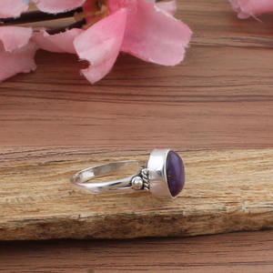 Anillo de Plata de Ley con Turquesa Púrpura Natural, Gema Ovalada, Anillo Clásico de Boda para Mujer, Engaste de Bisel, Joyería con Piedra Genuina - Product Image 5