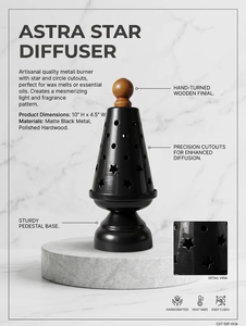 Quemador de Incienso de Metal Negro con Perilla de Madera, Porta Incienso Decorativo Perforado con Diseño de Estrella para el Hogar - Product Image 4