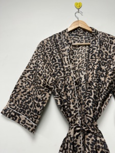 Handmade Cotton Velvet Floral V-neck <b>Kimono</b> Robe Three Quarter Sleeve Knee Length Eco-Friendly Luxury Elegant Summer Breathable - Product Image 1