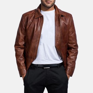 Wholesale Men's Breathable Outdoor Genuine Leather <b>Winter</b> Biker Jackets Custom Logo Front Canvas Streetwear - Product Image 2