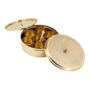 Crafted Metal Masala <b>Storage</b> <b>Box</b> with Decorative Lid Kitchen Spice Organizer Container for Herbs Seasoning Dining - Product Image 4