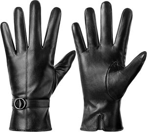 Guantes de cuero de invierno para mujer, con pantalla táctil, cálidos, para conducir - Product Image 1