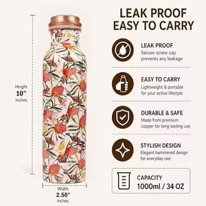 ขวดน้ำทองแดงขัดเงาแบบด้าน ดีไซน์เรียบง่าย พกพาสะดวก พร้อมฝาปิด - Product Image 5