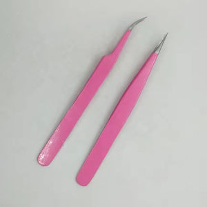 Ensemble de pinces à cils professionnelles de précision faites à la main, roses, en acier inoxydable, applicateur en fibre, courbées et droites, parfaite précision - Product Image 2