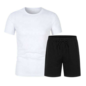 Ensemble T-shirt blanc et short noir pour homme – Col rond, couleur unie, décontracté, respirant, tricoté – Collection été 2026 – Grande Vente - Product Image 3
