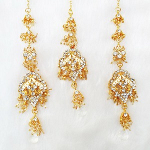 Indian Royal Copper Zircon Gold Plated Vintage Bridal Jewelry Set Flower Design Women Engagement Wedding Party Traditional - Product Image 3