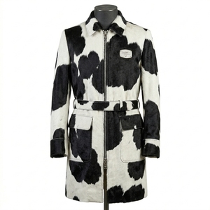 Men Custom Real Cowhide Hair On Hide <b>Leather</b> <b>Jacket</b> Wholesale Casual Natural B&W Spotted <b>Long</b> Trench Coat Overcoat Supplier - Product Image 1