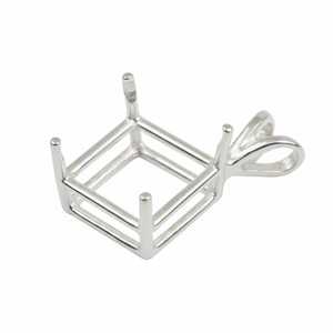 925 Sterling Silver Square Semi Mount Pendant Setting Prong Notched 6mm to 20mm Faceted Square Stone Jewelry - Product Image 2