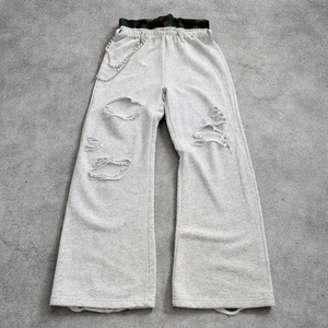 Pantalones Anchos Negros de Cintura Alta Personalizados con Decoración de Perlas, Estilo Urbano Desgastado, Pantalones para Hombre con Cintura Elástica - Product Image 2