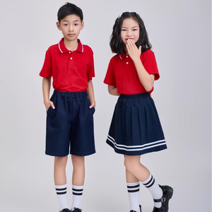 เสื้อโปโลนักเรียน (สีแดง) เด็กประถม 男女  ผ้าโพลีเอสเตอร์ผสมสแปนเด็กซ์  ถัก 50D FMF ชุดนักเรียน - Product Image 1