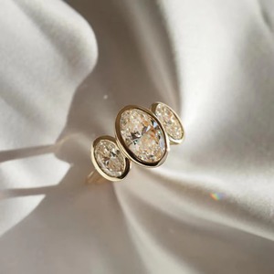 14K Yellow Gold Oval Cut Moissanite Ring 3.60CT Three <b>Stone</b> Bezel Setting Ring Classic Engagement Ring Anniversary Gift Idea - Product Image 6
