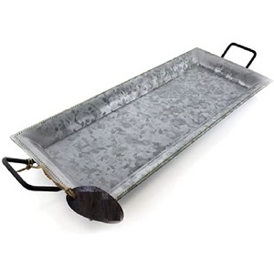 Bandeja Decorativa Rectangular de Metal de la Más Alta Calidad con Asas Negras, Acabado Galvanizado Rústico, Empaque Individual - Product Image 1