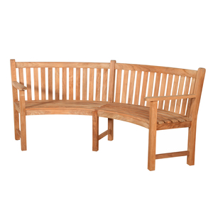 Modern Curved Teak Wood Outdoor Patio <b>Bench</b> with Slatted Back Design for Villa Park 2-Seater - Product Image 1