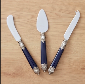 Elegant <b>Cheese</b> <b>Knife</b> <b>Set</b> With Navy Resin Handles And Silver Accents Stainless Steel Blades For Gourmet <b>Cheese</b> Serving Use - Product Image 4