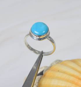 Anillo de Turquesa AAA de Forma Redonda Tallada en Plata de Ley 925, Elegante Anillo de Moda para Fiestas, Joyería para Mujer - Product Image 3