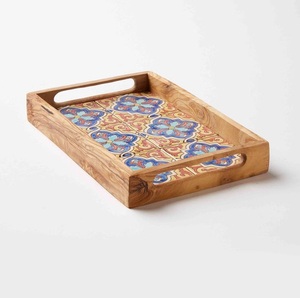 Plateau Art Déco en bois émaillé de qualité supérieure pour servir des collations, des boissons, du thé, du café pour les mariages et Diwali, design artistique artisanal - Product Image 2